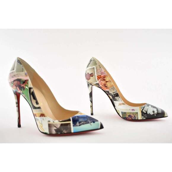 Christian Louboutin Pigalle Follies 100 Patent Collage Black Blue Heel Pump 37.5 - Picture 4 of 12